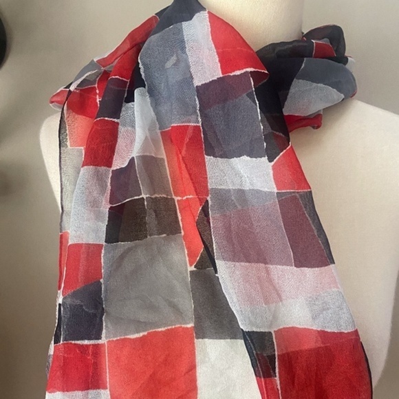 Anthropologie Red, Black, and Grey Checkered Scarf - Picture 2 of 4